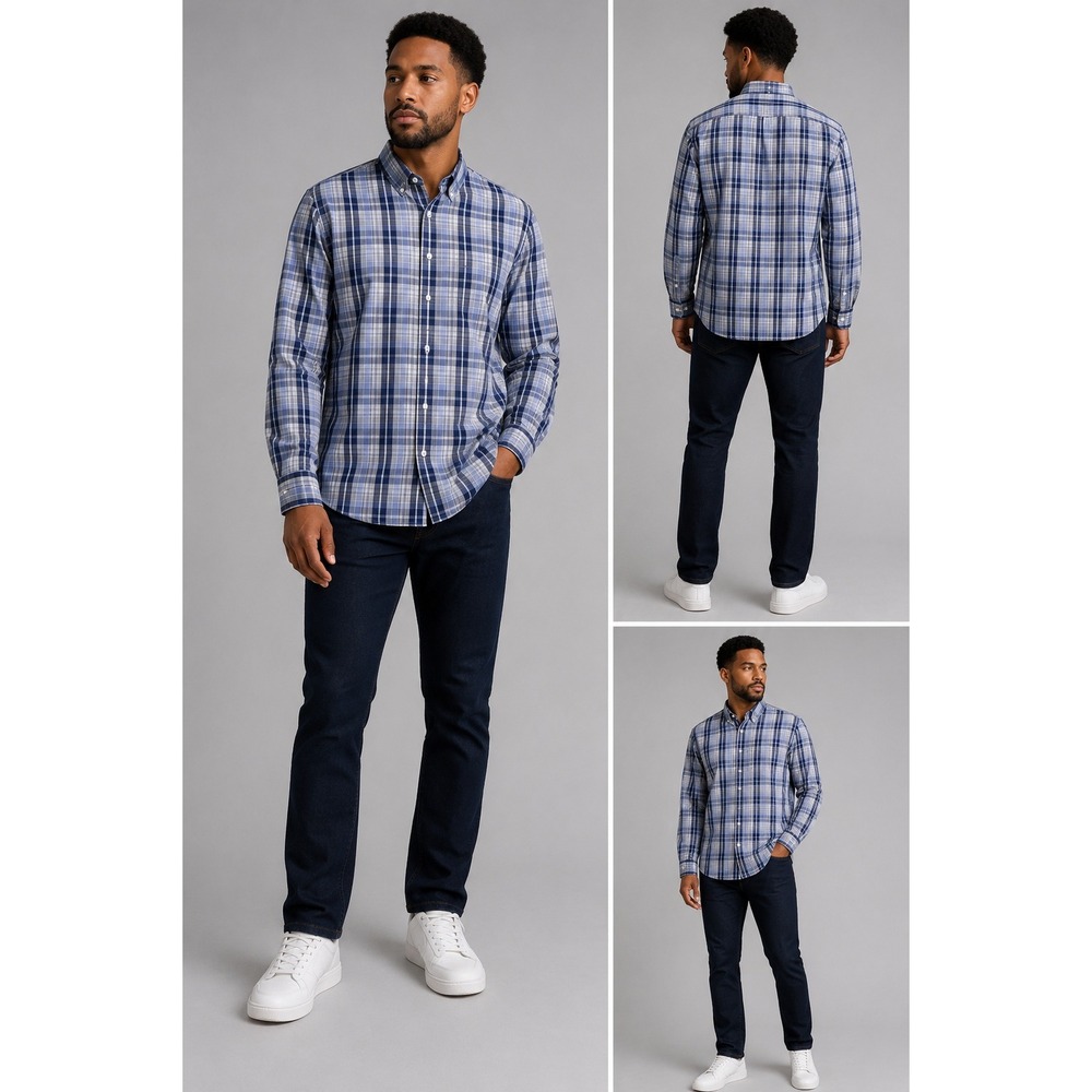 Banana Republic XL Slim Fit‎ Blue Plaid Long Sleeve Button Down Shirt Mens